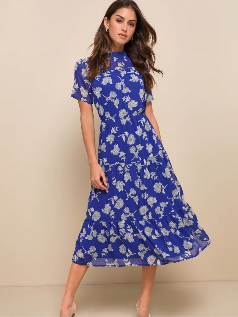 Floral Flowy Midi Dress Blue Lulu's